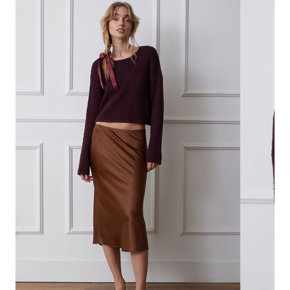 La‎ Hearts PacSun Maroon Crop Pullover Knit Sweater Burgundy S Boho Skater